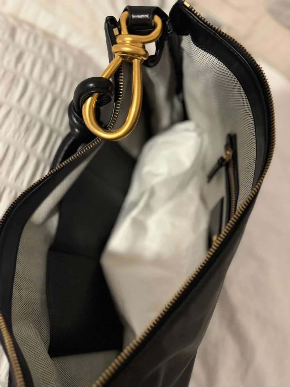 Donna Karan Black Leather Hobo with Gold-Tone Accents